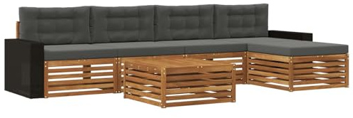 vidaXL Outdoor-Sofagarnitur 6 pcs Natur und Anthrazit 79 x 79 x 37 cm, Patio-Sofa, modernes Eckset, wetterfester Gartenlounge, Bequeme Terrassenplätze für entspannte Zeiten