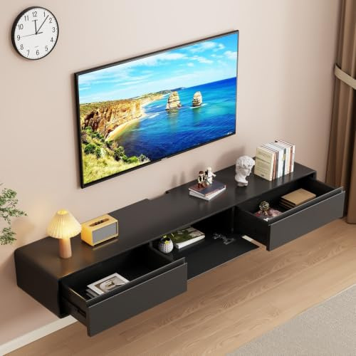 XDCXYD Meuble TV Suspendu avec Tiroir Et Porte Rabattable vers Le Bas(Noir,140 * 24 * 20cm)