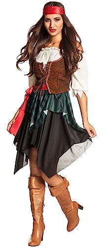 Boland - Erwachsenenkostüm Piratin Storm, Bluse, Korsage, Rock, Bandana, Captain, Redhaed, Sparrow, Seeräuber, Meuterei, Karneval, Halloween, Fasching, Mottoparty