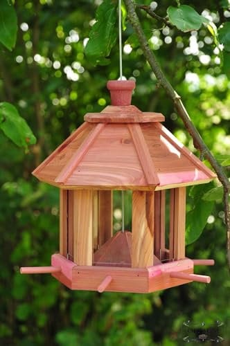 Futterhaus - Vogelhaus * / mit Beleuchtung LED-Leuchte Garten,Vogelhäuschen Garten mit 6 x Futterdosierer und Silo,wetterfest ALTROSA (PINK),pink Futterfläche + Dach,Vogel,Futterstation Farbe pink