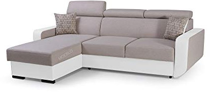 mb-moebel Ecksofa mit Schlaffunktion Eckcouch mit Bettkasten Sofa Couch mit verstellbare Kopfstütze L-Form Polsterecke Schlafsofa Gästebett - 236x165x97 cm - PEDRO (Beige + Weiß, Ecksofa Links)
