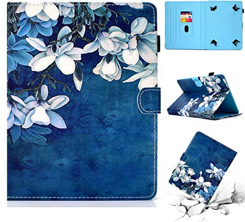 HereMore Funda Tablet de 9-10.1, Smart Case Carcasa Protectora de Cuero para Galaxy Tab A6 10.1, Huawei MediaPad T3/T5 10/M5 Lite 10 LNMBBS 10.1, BQ Aquaris M10,Yuntab K17, Lenovo TB-X103F, Flor