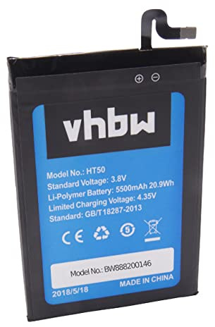 vhbw Akku kompatibel mit HomTom HT50 | Handy Smartphone Telefon (5500 mAh, 3,8 V, Li-Polymer)