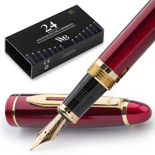Wordsworth & Black Majesti Füllfederhalter (Rotgold), Luxusetui, Chrom-Finish, 24 Iridium Tintenpatronen, mittlere Spitze, Geschenkset, nachfüllbarer Füllfederhalter für Männer und Frauen
