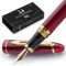Wordsworth & Black Majesti Fountain Pen-(Red), Luxury Case, Gold Finish, 18K Gilded Medium Nib- Ink Cartridges, Refillable Ink Converter-Calligraphy Pen-Best Business Gift Set for Men & Women