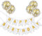 Meowoo Decoration Anniversaire Bannière, Happy Birthday Ballons Anniversaire et 5 pcs Ballons de Confettis, Banniere Joyeux Anniversaire Fille Garcon Helium Décoration de Fête Anniversaire (Blanc)