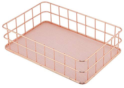 Rangement Bureau, Rose Gold Panier Rose Gold Rangement MAGT Simplicity Rose Gold Iron Panier De Rangement Titulaire De Rangement For Organisateur De Bureau Robuste Et Durable (Taille : D)