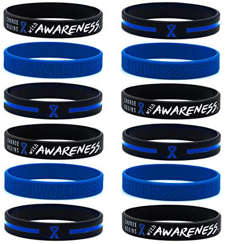 Confezione da 12 braccialetti con nastro di consapevolezza blu, confezione da 12 pezzi, per simboleggiare la speranza, il coraggio, la forza e il supporto – unisex per uomini, donne e ragazzi