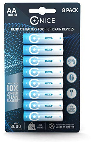 Nice Power™ AA High Powered Lithium Batteries 3000mah 1.5V Non Rechargeable Ultimate Capacity Xbox Gaming Digital Camera Double A Battery LR6 (AA (PACK OF 8), Supermarket Packaging)