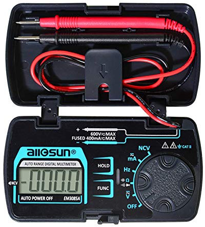 allsun 3 3/4 Digits Autoranging Pocket Digital Multimeter Mini Multi Tester AC/DC Ohm Volt Amp Capacitance Frequency Diode Continuity LCD Display Home Measuring Tools EM3085A