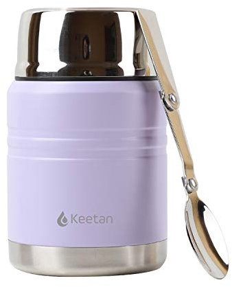 Keetan Vacuum Insulated Food Flasks BPA Free Stainless Steel Food Containers with Folding Spoon Lunch Box (Purple, 500 ml)