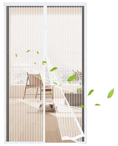 Magnetic Fly Screen Door Curtain, 120x205cm Anti Mosquito Mesh, Insect Protection for Balcony Door, Cellar Door, Patio Door,Easy to Install Without Drilling,White