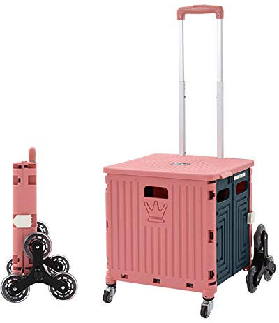 Einkaufskorb mit Rollen Rosa Kaufwagen Klappbox, Tragbarer Wagen, 35-l-Klappwagen, Der Treppen Steigen Kann, Aufbewahrungsbox Mit Teleskopgriff