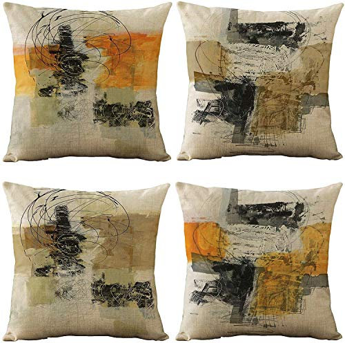 EMPO 4 Stück geometrische dekorative Kissenbezüge im Vintage-Stil, 45,7 x 45,7 cm, für Wohnzimmer, Couch und Bett (Orange&Coffee)