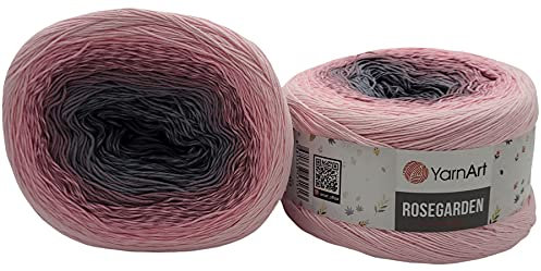 YarnArt Rosegarden, 500 Gramm Bobbel Wolle Farbverlauf, 100% Baumwolle, Bobble Strickwolle Mehrfarbig (rosa grau 313)