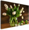 Estika Leinwand bilder - Ecru Tulpen in Glasvase - 90x60 cm, 1 teilige kunstdruck - Wandbilder wohnzimmer, schlafzimmer, Moderne wanddeko, Bild auf leinwand - Blumen bilder - 1364A_1L