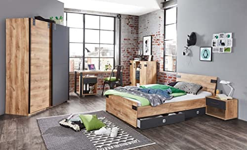 Froschkönig24 Liverpool Jugendzimmer Kinderzimmer Komplettset Plankeneiche/Graphit 1