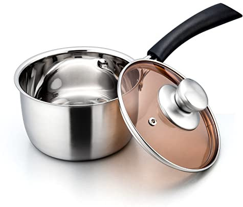 1 Quart Saucepan with Lid, E-far Stainless Steel Small Sauce Pot with Glass Lid for Cooking, Easy Clean & Rust Free, Dishwasher Safe
