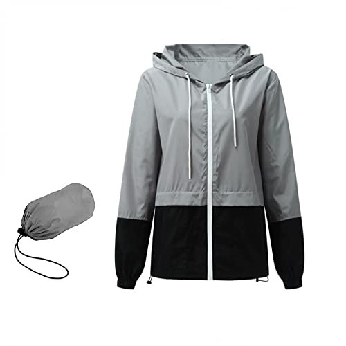 Ainiyo - Veste extérieure imperméable pour femme respirante mi-saison légère à capuche coupe-vent pour la marche, les voyages, la randonnée et le cyclisme, compactable, 4#gris, M