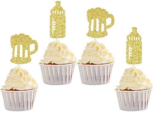 SYKYCTCY 30 Pack Baby Bottle and Beer Mug Cupcake Cheers Toppers Baby Bottle Cupcake Picks Beer Mug Cake Decorations Celebrating Baby Shower Birthday Party Supplies
