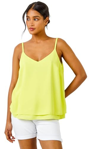 Roman Originals Women Layered Cami Vest Top - Ladies Spring Everyday Summer Holiday V-Neckline Comfy Sleeveless Soft Shirt Relaxed All-Over Vests