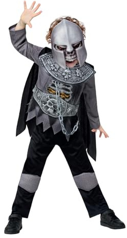 Smiffys Deluxe Skeleton Knight Costume Top with EVA Chest, Cape, Trousers & EVA Mask, Halloween Child Fancy Dress, Skeleton Dress Up Costumes