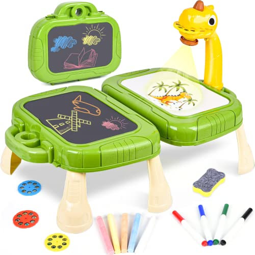 Colmanda Projektion Zeichentafel Kinder, Kinder-Zeichenprojektor-Tisch, Tischplatte Smart Projektor Malset, Trace und Draw Projektor Spielzeug Geeignet für Mädchen, Jungen ab 3 Jahren
