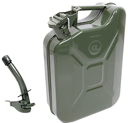 LSGGTIM Benzinkanister, 5L 10L 20L Metall Kraftstoffkanister mit festem Auslauf Rostfreier Fuel Can Treibstoff Kanister grüner Kanister Verdickte Kraftstoffkanister für Benzin und Diesel Wasser,10L
