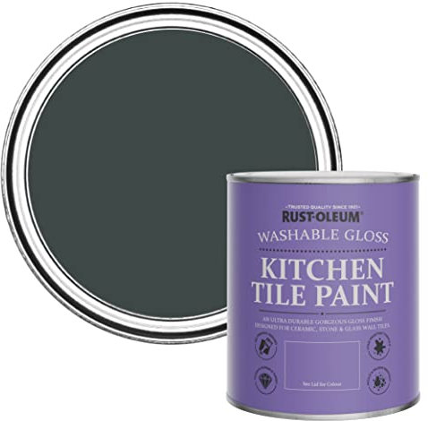 Rust-Oleum Black Water-Resistant Kitchen Tile Paint in Gloss Finish - Black Sand 750ml