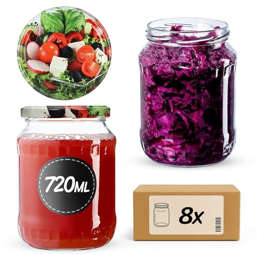 KADAX 8st Einmachgläser 720 ml, ideal zum Einkochen und Aufbewahren, Gläser mit Schraubverschluss, Einkochgläser mit Schraubdeckel, Twist Off to 82, Vorratsgläser zum Einlegen (Vege)