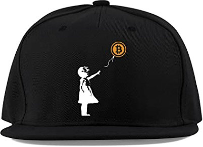 Maikomanija Banksy-inspiriertes Mädchen mit Bitcoin-Ballon, Crypto-Währung, BTC, Baumwolle, flaches Visier, Vollmütze, Trucker-Hut, Unisex, Sport, atmungsaktiv, Schwarz , One size