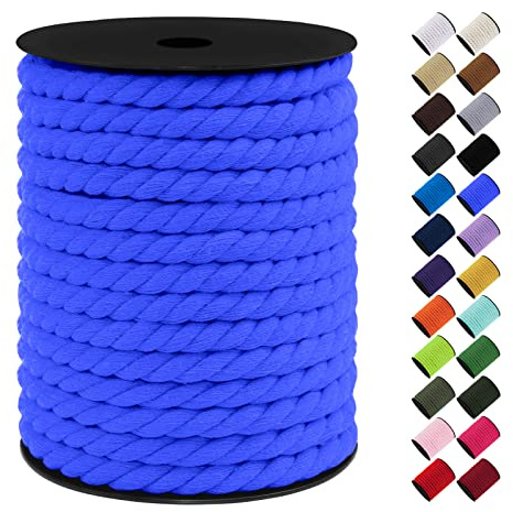 LEREATI Corde Macramé 10mm, 23m Fil Macramé Ficelle Corde Cordon Coton Naturelle, Grosse Corde Douce pour DIY, Porte Plante Mural, Jardin Décoration, Artisanat (Bleu Royal)