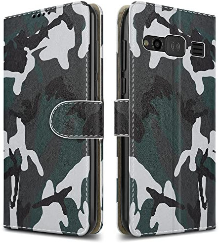 PIXFAB For Doro 1370 Leather Phone Case, Magnetic Closure Full Protection Book Folio Design, Wallet Case Cover [Card Slots] and [Kickstand] For Doro 1370 - Camouflage