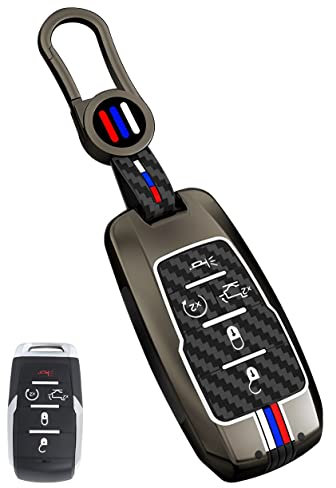 YONUFI Schutzhülle für Dodge Ram 1500 Schlüsselanhänger, Metallgehäuse, Smart-Schlüsselhalter-Schutz, Carbon Fiber, 5 Button