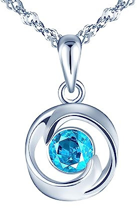 Yumilok Kette Damen Halskette mit Anhänger Collier 925 Sterling Silber Zirkonia Drehen Blau für Frauen Freundin