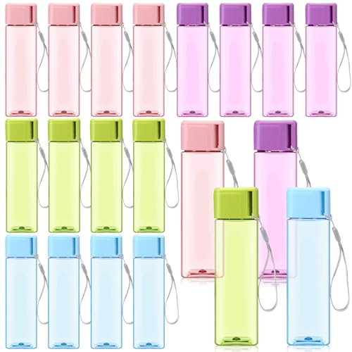 Mifoci 20 Pieces Water Bottle Bulk 17 oz Plastic Water Bottles Bulk Gym Sports Adults Kids Reusable Large Water Bottles for Outdoor School Fitness(Colorful, Rectangle)