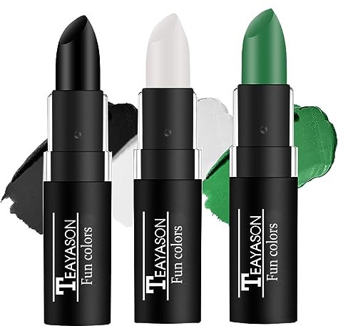 Juego de pintura facial negra con 3 palos de pintura facial, béisbol y Softbol de fútbol Eye Black stick, payaso con esqueleto de Halloween maquillaje y pintura facial impermeable (Negro+blanco+verde)