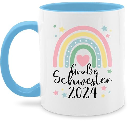 Tasse Tassen 325ml - Große Schwester Geschenk 2025 Regenbogen Big Sister - 325 ml - Hellblau - grosse rosa schwestern 2023 teetasse beste sis kaffeetasse für geschenke glühweintassen best fuer