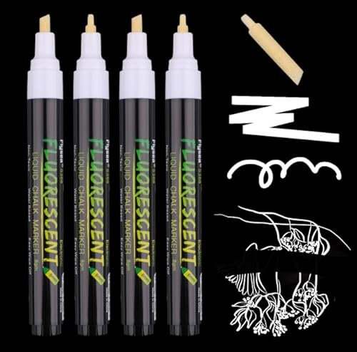 Kreidestift Weiß, Kreidestifte für Tafel Abwaschbar, 4 Stück Kreidemarker, Chalk Marker 3mm + 5mm Spitzen, Kreidestifte für Fenster Weihnachten
