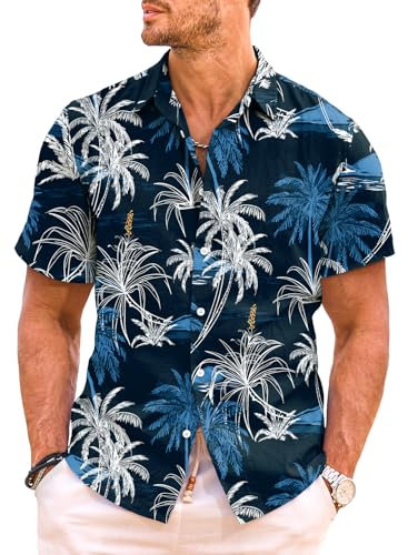 Meilicloth Hawaii Hemd Herren Strand Hemd Kurzarm Hawaiihemd Männer Sommer Funky Flamingo Floral Bedruckter Urlaubs Party Hemd Freizeithemd Herren Mode Bügelfrei Hawaii Shirt Blau XXL