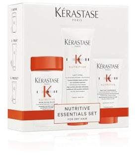 Kérastase, Nutritive, Pflegeroutine mit Shampoo und Haarkur und pflegendem Hitzeschutz, Pflegt trockenes Haar, Feuchtigkeitsspendend und revitalisierend, Probierset für mehr Glanz und Geschmeidigkeit