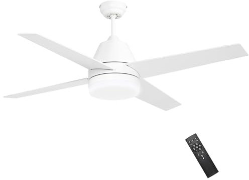 HOMCOM Ventilador de Techo con Luz 46W Ø129 cm Motor DC Ventilador de Techo Silencioso con 4 Aspas Reversibles Mando a Distancia 6 Velocidades y Temporizador para Dormitorio Salón Blanco