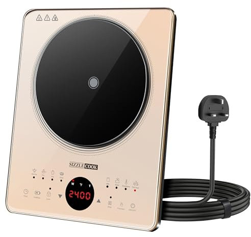 SizzleCook Induction Hob Portable 2400W, Induction Burner with 10-level Power and 3D Floating Center, Induction Cooker with 4 Hours Timer,Safety Lock, 18cm Heating Area