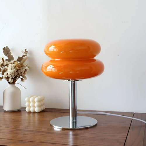 CKENSU Bauhaus Lampe de Table Minimaliste Moderne en verre Champignon Avec Abat-Jour Rétro Couleur Macaron éclairage de Table de Chevet décoratif pour Salon, Chambre à Coucher (Orange)