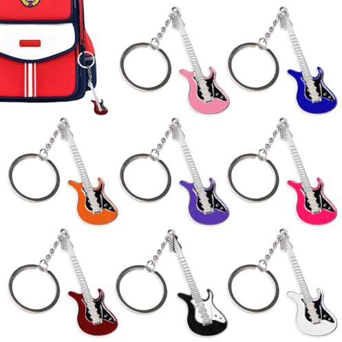 Keboyoe 8 pièces Porte-clés Guitare Porte-clés en Métal Guitare Électrique Porte-clés Porte-clés Rock Porte-clés Instrument de Musique Pendentif clé, Musique Pendentif pour Décoration Cadeau