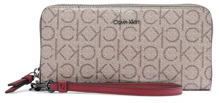 Calvin Klein Damen Zip Around Wallet with Wristlet Strap Key Item Saffiano Continental Geldbörse mit umlaufendem Reißverschluss und Handgelenkschlaufe, Mandel/Taupe/Cabernet