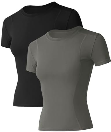 IECCP Haut de sport sans couture à manches courtes pour femme, perméable à l’air et extensible, pour gym, fitness, yoga, L