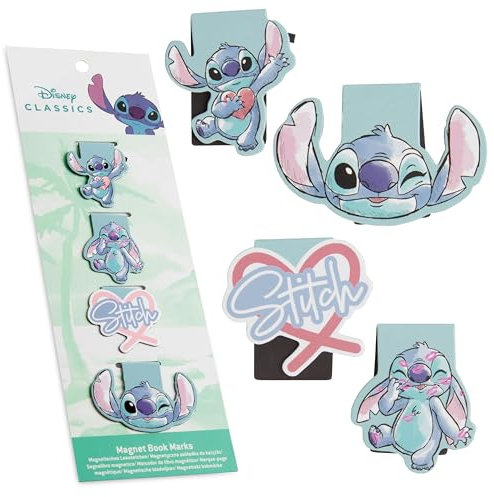 Disney Stitch magnetische Lesezeichen Set mit 4 Clips – Geschenke für sie (Blaues 4er-Pack)