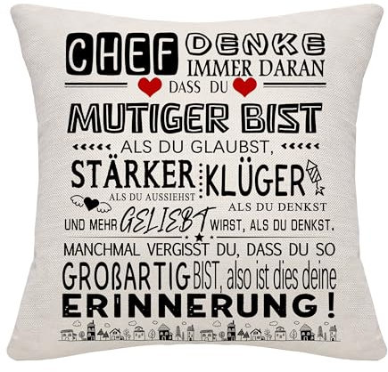 Bommex Inspirierendes Geschenk Kissenbezug DASS du Mutiger bist als du Glaubs für Chef Abgang Anerkennung Geschenk Förderung Ruhestand Geschenk Geburtstag Geschenk Weihnachten Geschenk (Chef)