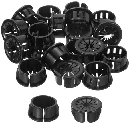 sourcing map 20Pcs Cable Grommets, Snap Bushing Grommet for Holes with 0.8(20mm) Mounting, Petal-Shaped Buckle Round Nylon Cable Desk Grommet for Cables and Cords Management, Black
